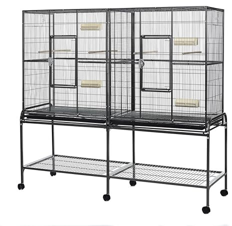 Little Friends Elegance Double Metal Large Flight Cage - Spacious Bird Aviary (165cm W x 54cm D x 158cm H), Ideal for Parrots, Finches, & Canaries - Durable Design, Stand with Wheels Included
