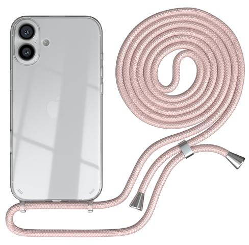 EAZY CASE Handykette kompatibel mit iPhone 16 Plus Handyhülle mit Umhängeband, Handykordel mit Schutzhülle, Silikonhülle, Hülle mit Band, Stylische Kette für Smartphones, Rosé-Gold