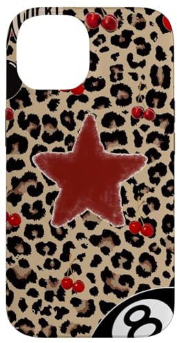 iPhone 14 Star & Cherry 8 Ball Y2K On Cheetah Leopard Print Case