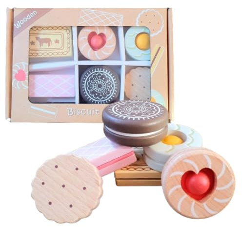 Wooden Biscuits Play Food – 6 Assorted Pretend Play Biscuits for Toddlers & Children | Perfect Kids Kitchen Accessories for Afternoon Tea Parties & Role Play - Cookies