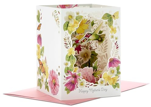 Hallmark Mothers Day Card for Mum, 3D, Pop Up, Marjolein Bastin Florals | Pink, Yellow and White Floral Design, Measures H15.8cm by W11.4cm by D11.4cm, Includes Pink Envelope, Fully Recyclable
