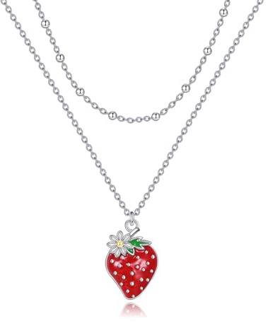DAYLINLOVE Schloss und Schlüssel/Erdbeere/Marienkäfer/Sicherheitsnadel/Anwalt Halskette 925 Sterling Silber Kette Schmuck für Frauen Mädchen Freunde Geburtstagsgeschenk