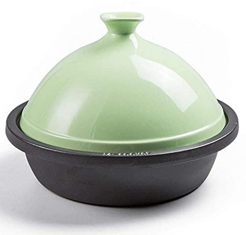 Ceramic cooking pot 3 Liters Moroccan Tagine Pot Cast Iron Base Ceramic Lid Clay Casserole Suitable For 3-6 People,Pink (Green)