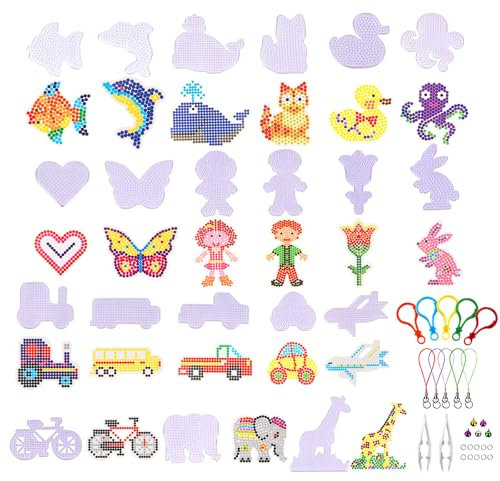 XIAQICA 20 Stück Bügelperlen Platten 5mm Transparente Tier Steckplatten Bügelperlen Stiftplatten Schablonen Vorlagen Set mit 20 Stück Bügelpapier Zubehör für DIY Bastelperlen