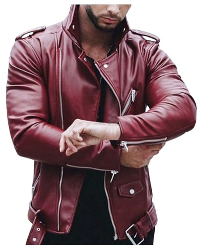 Giubbotto Pelle Moto Uomo, Pu Bomber Moto Slim Fit Colletto Casual con Cerniera Cappotto Antivento Giacca a Vento Soft Touch Classico Giubbotto Moto Estivo Giacca Mezza Stagione Cappotto in Ecopelle