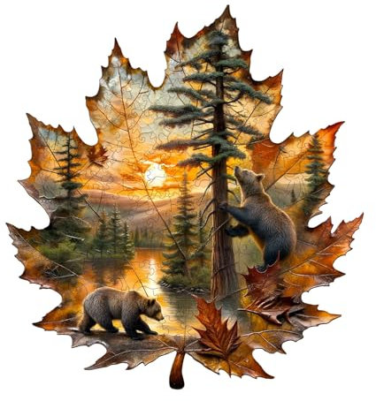 Holzpuzzle Erwachsene Braunbär Herbst - 220 Teile holzpuzzle Geschenkbox, Wanddekoration und Geschenk für Freunde und Familien (14 Jahren+)