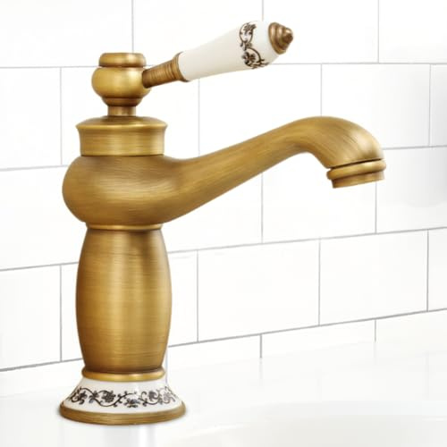 Rubinetto retrò bronzo, rubinetto da bagno alto, miscelatore monocomando in ottone anticato, per lavabo, rubinetto per bagno e lavandino, disponibile in acqua calda e fredda (ottone anticato)
