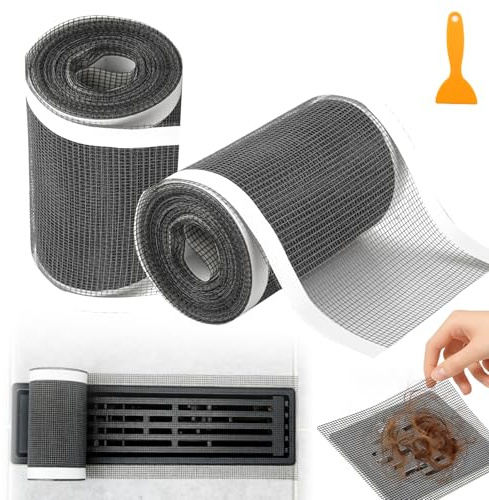 TXXATX Haarsieb Duschrinne 7 cm x10 m Abflusssieb Dusche Haare 2 Bände Haarfänger Dusche mit Plastikspatel Duschsieb Abfluss Haare aus Fiberglas Duschabfluss Mesh Aufkleber für Duschen Küchen Balkon