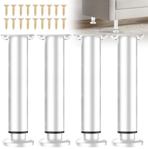 EUBSWA Pieds de Meuble Réglables 18-30cm Acier Inoxydable Blanc Lot 4 | Supports pour lit, sommier, armoire, canapé. Base antidérapante, charge 300 kg. Vissage rapide. Anti-rayures