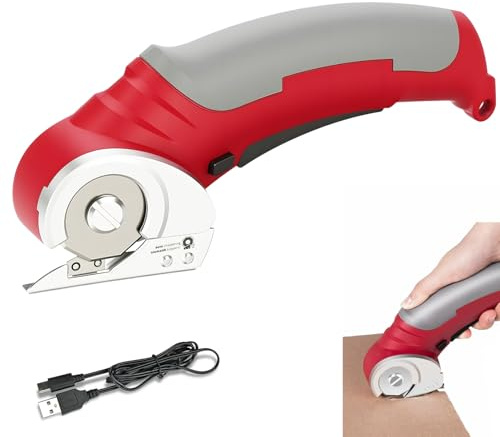 Ciseaux Électriques Sans Fil 4.2V, Cutter Rotatif Rechargeable 300 Tours/Min, Ciseaux de Couture Puissants pour Tissu, Carton, Cuir, Tapis, Plastique