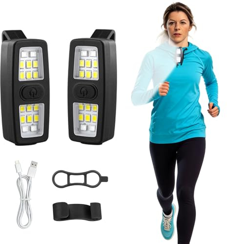Xerteam 2 Pack Clip On Torch, LED Running Lights Clip-on Lights for Runners, USB Rechargeable Night Running Chest Light Hands Free Flashlight for Runners Dog Walking Hiking Joggers (Style 5)