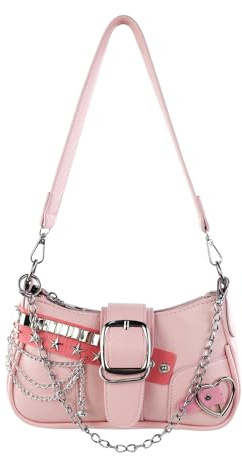 Energather Schultertasche für Frauen, Y2K Handtasche mit 2 abnehmbaren Gürtel, PU Leder Crossbody Tasche für Shopping Party Dating