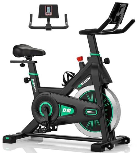 [2026 Model] DMASUN Exercise Bike, Professional Spin Bike with Super Quiet Magnetic Resistance, Indoor Cycling Bike with Shock Absorption, Comfortable Seat for Home Gym 350LBs Capacity (bule with APP)