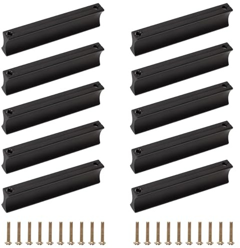 HAPPOW 10 Stück 71mm Möbelgriffe Schwarz, Möbelgriffe 64mm Lochabstand, Streifenschubladengriff aus Aluminiumlegierung, mit 20 Schrauben, für Kleiderschränke,Schränke und Schubladen(Schwarz)