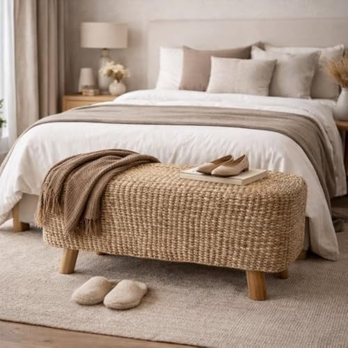 LEBENSwohnART Wasserhyazinth Teakholz Sitzbank Amsterdam 80cm Natural Unikat massiv Bank