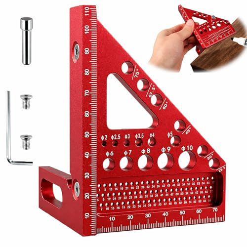3D Speed Square Carpenters Square Tool 22.5-90° Multi Angle Measuring Ruler Aluminum Alloy Combination Metric Woodworking Tools Set Carpentry High Precision Protractor with 11 Drill Holes for Engineer