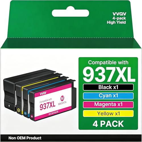 VVQV 937e Patronen 937 XL mit Chip Kompatibel für HP 937 Druckerpatronen Multipack XL für HP OfficeJet Pro 9120e Patronen für Officejet Pro 9720e 9730e 9132e 9122e 9130e 9120b 9130b Druckerpatronen
