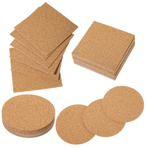 Guduling 20 Stück Selbstklebende Korkuntersetzer, Kork Untersetzer, 10cm | Quadratisch und Rund, 2mm Dick Hitzebeständig Retro Korkuntersetzer Rund 10Cm für Teetassen, Kaffeetassen, Cocktailgläser