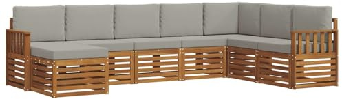 vidaXL Sofagarnituren 8 pcs Natürlich und Hellgrau Massivholz Akazie, Garten-Sofa, modernes Ecksofa, robuster Outdoor-Möbel für Terrasse und Lounge, Bequeme Sitzgarnitur
