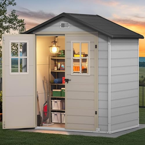 YITAHOME Klein Gartenhaus Kunststoff 183x135x208,Fahrradgarage,Greige Grau