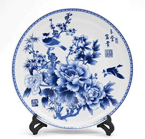 Piatto in porcellana cinese blu bianco 25,4 cm decorativo floreale piatto in ceramica casa cucina decorazione da parete regalo