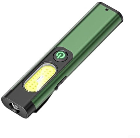 Linterna recargable con base magnética LED para acampar al aire libre - Luz de mano con zoom con clip de 11,5 cm (verde)