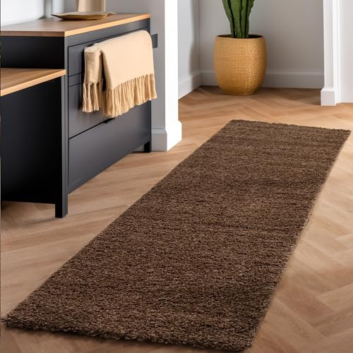 SIMPEX Shaggy Hochflor Teppich, 60x110 cm, Braun, weich, flauschig, modern, einfarbig, Für Flur oder kleine Räume, für Wohnzimmer Schlafzimmer Flur
