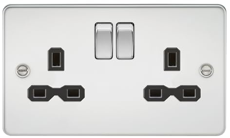 Knightsbridge FPR9000PC Flat Plate DP Switched Socket, Polished Chrome with Black Insert, 13 A, 2G