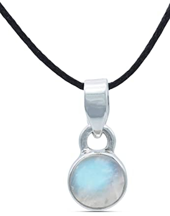 mantraroma Kettenanhänger 925 Silber Mondstein weißer Stein schimmer Edelstein Kettenanhänger Damen Sterling Silber Halskette Anhänger Geschenk (MAH-097-04)