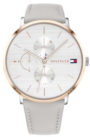 Tommy Hilfiger Multi Zifferblatt Quarz Uhr für Damen mit Graues Lederarmband - 1781946