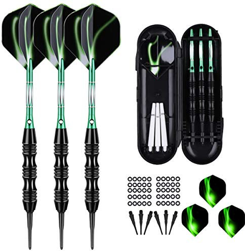 sanfeng Dartpfeile, Dartpfeile mit kunststoffspitze für elektronische dartscheibe 20 Gramm, Profi Softdarts E Dart Pfeile, Aluminum Shafts 50 Anti-Lose Gummiringe 30 Spitzen 6 Flights