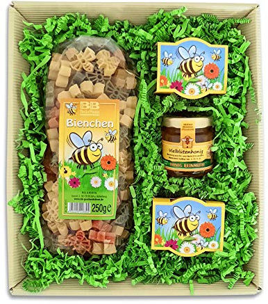 Bull & Bear bunte Bienennudeln 250g, Motivnudeln handgefertigt in deutscher Manufaktur, Pasta Geschenk Bienenkorb und Honig