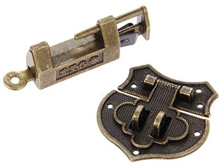 Vintage Padlock & Lock Latch Hasp for Little Boxes Cases Cabinets Furnitures, Chinese Classical Culture Delicate Heart Pattern