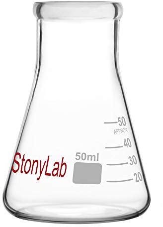 stonylab 1-Pack Glass 50ml Heavy Wall Narrow Mouth Erlenmeyer Flasks with Heavy Duty Rim (50ml Fits with StonyLab 4# Rubber Stopper)