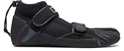 FCS SP2 Reef Booties – 1,5 mm Neopren-Wasserschuhe mit geteiltem Zehenbereich und verstellbarem Riemen, Fersenknopf, Surfschuhe für Riff, Kajak und Paddleboard, Schwarz, 43 EU