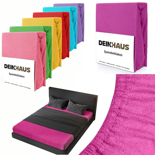 DH DEIN.HAUS Frottee Spannbettlaken 180 x 200 cm – Baumwolle, mit Gummizug, weich & pflegeleicht, Bettlaken – Farbe: Amaranth