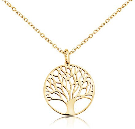 Nuoli® Damen Lebensbaum Kette Gold (45 + 5cm verstellbar) Halskette Baum des Lebens Anhänger, aus poliertem Edelstahl