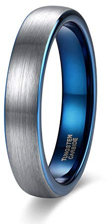 Zakk Ring Herren Damen 4mm Wolfram Verlobungsring Trauringe Ehering Partnerringe Gebürstet Schwarz Blau Größe 47 bis 69 (Blau,55 (17.5))