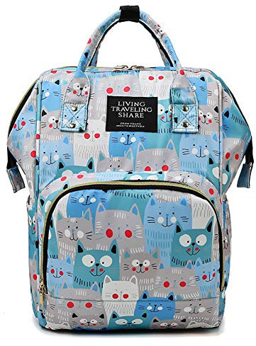 Lazeny Baby Wickelrucksack Wickeltasche Rucksack Multifunktional Mutter Babytasche Mama Reisetasche Große Kapazität Rucksack Unisex Baby Flaschen Tasche Reise Backapack (Blau Katze)
