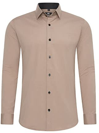 Rusty Neal Chemise pour homme - Coupe ajustée - Manches longues - Stretch - Contraste - Chemise d'affaires - Chemise décontractée, beige, XXXXXXL