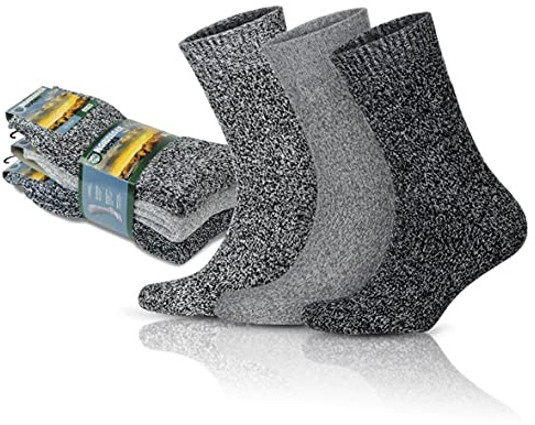 GoWith Norwegian Thermal Crew Wool Socks for Men, Winter Boots Socks Gifts For Mens, 3 Pairs, Shoe Size: 7.5-9.5, Grey