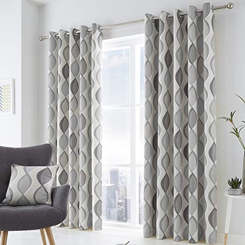 Fusion Lennox 100% Cotton Eyelet Lined Curtains, Grey/Grey, 90 x 90 Inch, w229cm (90) x d229cm (90)
