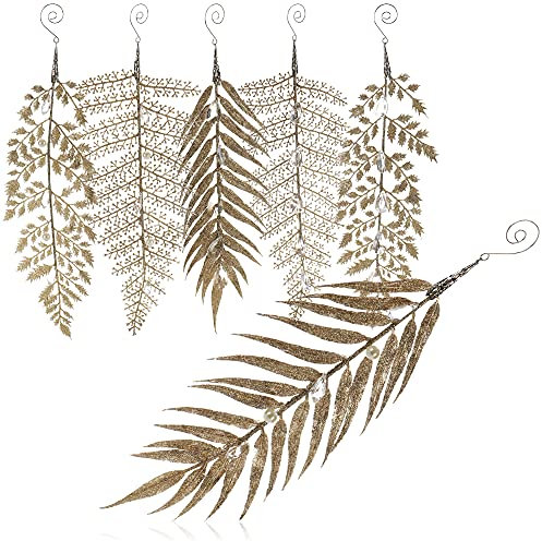 COM-FOUR® 6X Adornos para árboles de Navidad - Decoración Colgante Brillante - Ramita Brillante con Piedras Decorativas para Colgar (Dorado/Rosado)
