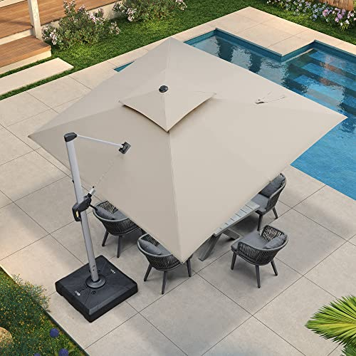 PURPLE LEAF Sonnenschirm Rechteckig 270 x 330 cm Ampelschirm Groß Stabil Marktschirm Groß 360°Rotation, Gartenschirm mit Kurbel, XXL Sonnenschutz UV50+, Beige