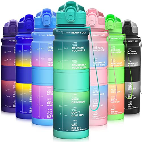 MIKAMEE Botella deportiva de colores 1 litro/500ml con temporizador, [BPA free Tritan] botella de agua de 1 litro a prueba de fugas, botella deportiva para ciclismo, camping, yoga, gimnasio, niños