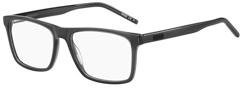 HUGO Rechteckig Azetat Brillen in Grau für Herren, Brille mit Sehstärke, optional mit Sonnenbrillen tönung oder Blaulichtfilter (Modell 106610)