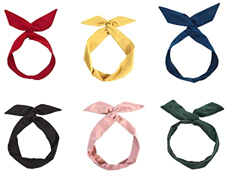 Anawakia Lot de 6 Serre-tête vintage avec nœud pour cheveux, Bandeau Fil de Fer, Bandeaux Cheveux Femme Couleur Fil Flexible Headbands Accessoires pour Cheveux Bande