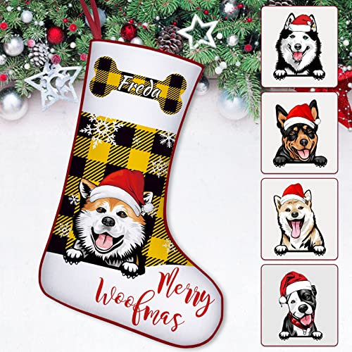 Skartam Hunde-Weihnachtsstrümpfe, personalisierbar, Büffelkaro, Weihnachtsstrümpfe mit Namen für Weihnachten, Urlaub, Familie