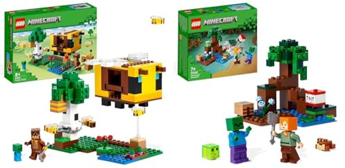 LEGO 21241 Minecraft Das Bienenhäuschen, Farm-Spielzeug mit baubarem Haus & 21240 Minecraft Das Sumpfabenteuer Set, Spielzeug mit Figuren mit Alex- und Zombie-Figuren im Biom,ab 8 Jahren