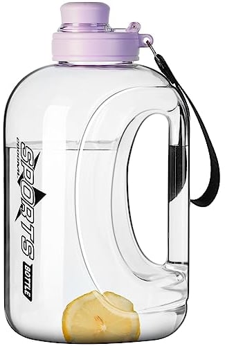 Doseno Half Gallon Water Bottle, 95 OZ/ 2.8 L, BPA Free, Modern, Sports, Gym, Outdoor, Purple, Plastic, Oval, Straw, Portable Handle, 5.31 W x 10.62 H
